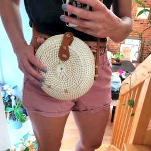 Hand woven straw crossbody bag